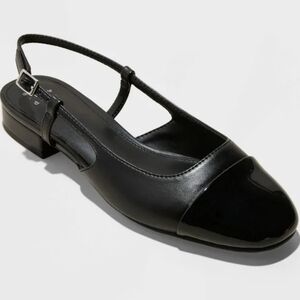Maxine Black Cap-Toe Slingback Flats Faux Leather | A New Day